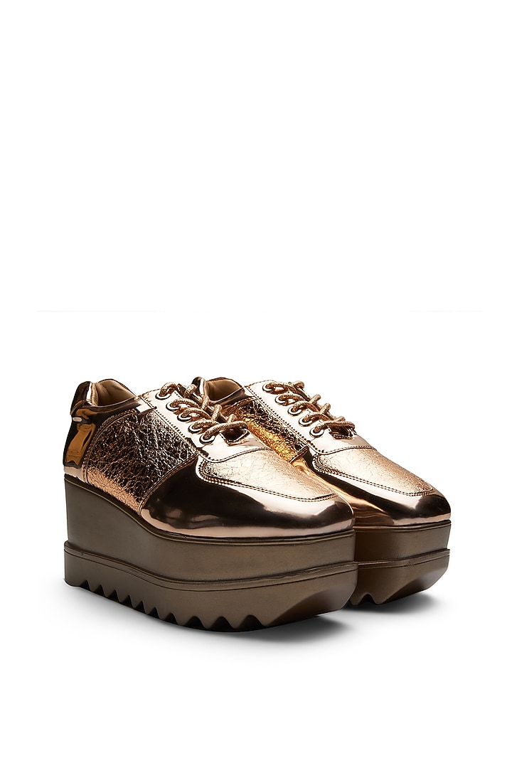 Rose Gold PU Wedge Sneakers by Anaar at Pernia's Pop Up Shop