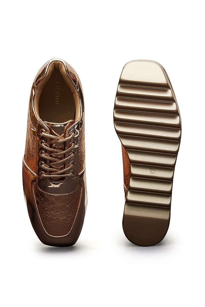 Rose Gold PU Wedge Sneakers by Anaar at Pernia's Pop Up Shop