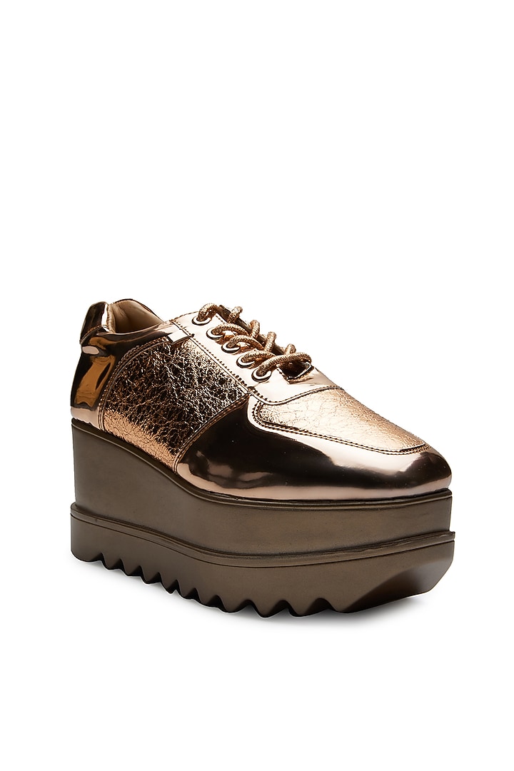 Rose Gold PU Wedge Sneakers by Anaar at Pernia's Pop Up Shop