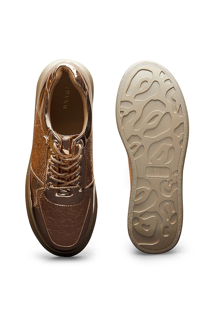 Rose Gold PU Wedge Sneakers by Anaar at Pernia's Pop Up Shop
