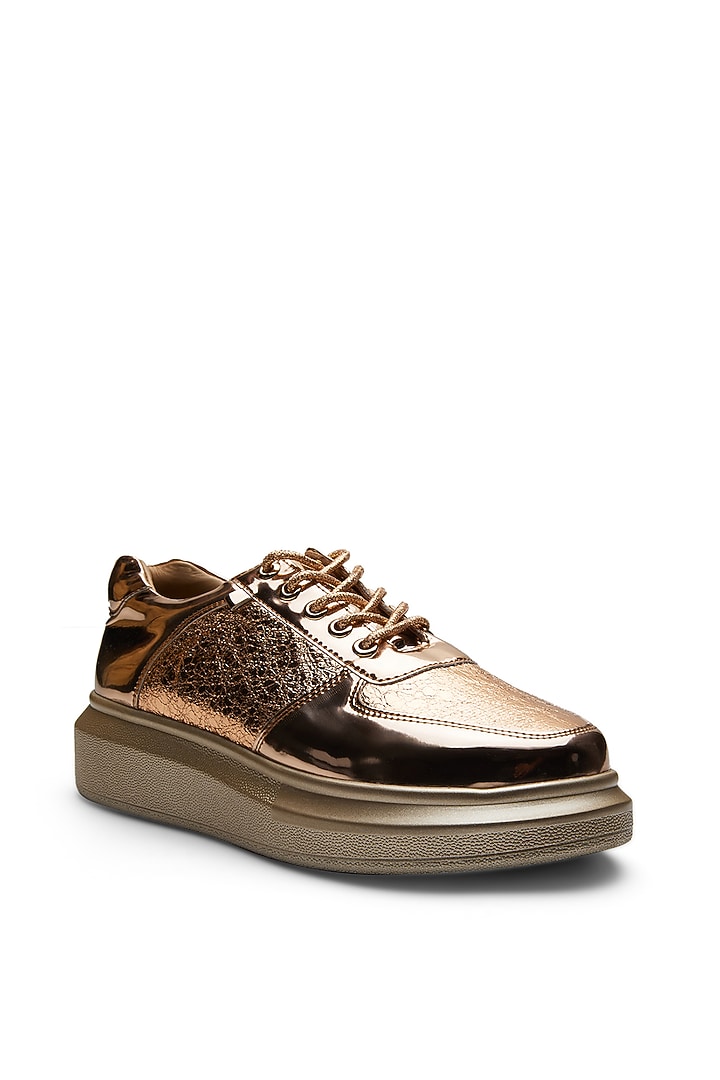 Rose Gold PU Wedge Sneakers by Anaar at Pernia's Pop Up Shop