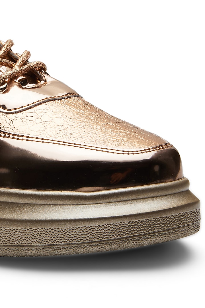 Rose Gold PU Wedge Sneakers by Anaar at Pernia's Pop Up Shop