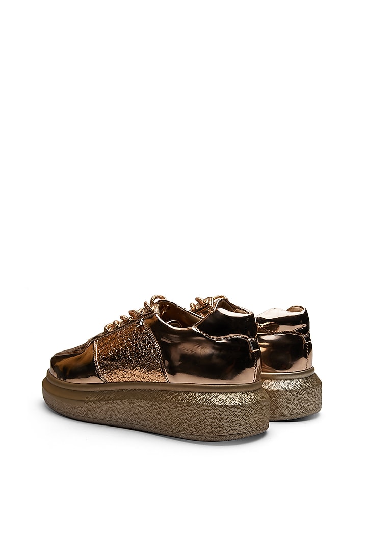 Rose Gold PU Wedge Sneakers by Anaar at Pernia's Pop Up Shop