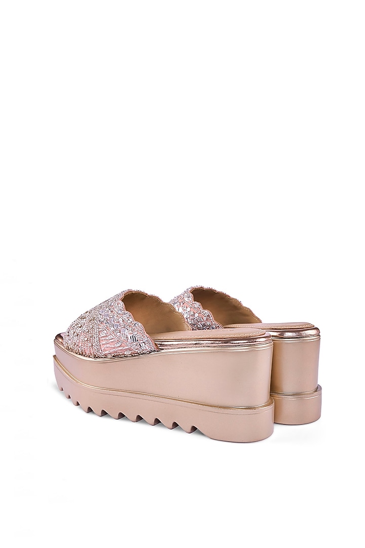 Pink Satin Cutdana & Sequins Hand Embroidered Wedges by Anaar at Pernia's Pop Up Shop