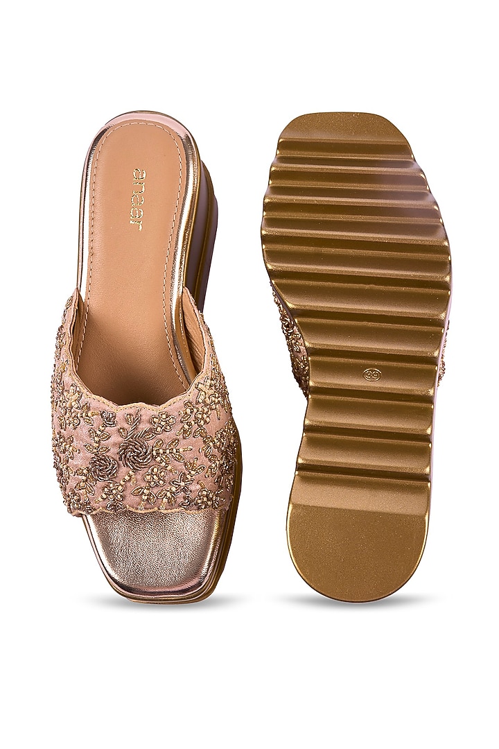 Gold Satin Zardosi & Bead Hand Embroidered Wedges by Anaar at Pernia's Pop Up Shop