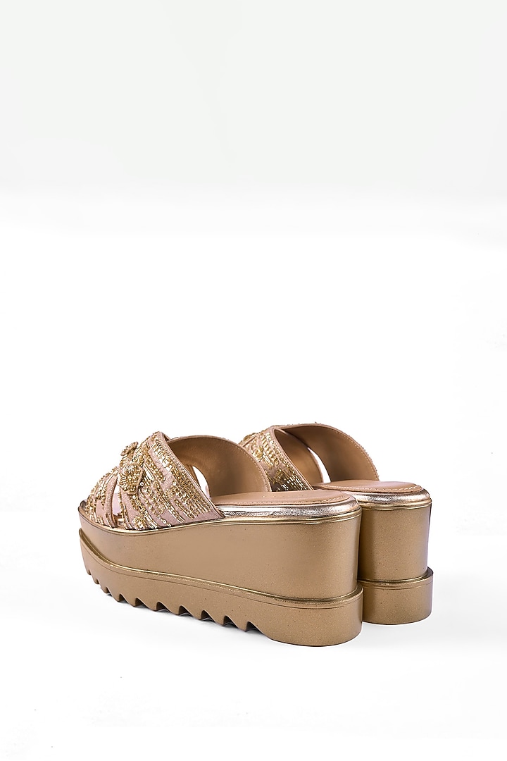 Gold Satin Zardosi & Cutdana Hand Embroidered Wedges by Anaar at Pernia's Pop Up Shop