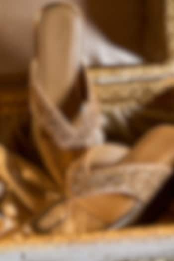 Gold Satin Zardosi Hand Embroidered Wedges by Anaar at Pernia's Pop Up Shop