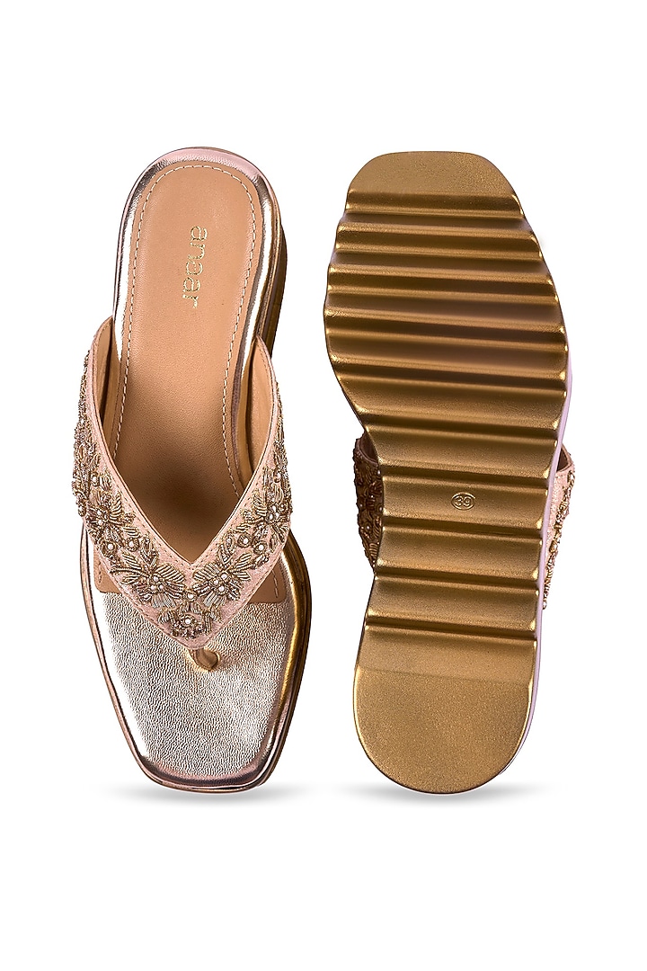Gold Satin Zardosi Hand Embroidered Wedges by Anaar at Pernia's Pop Up Shop