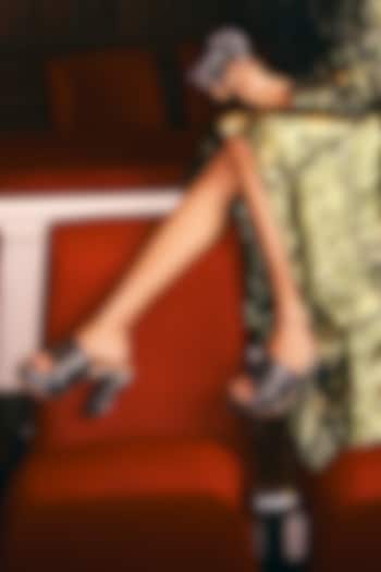 Navy Blue Satin Zardosi Hand Embroidered Platform Heels by Anaar at Pernia's Pop Up Shop