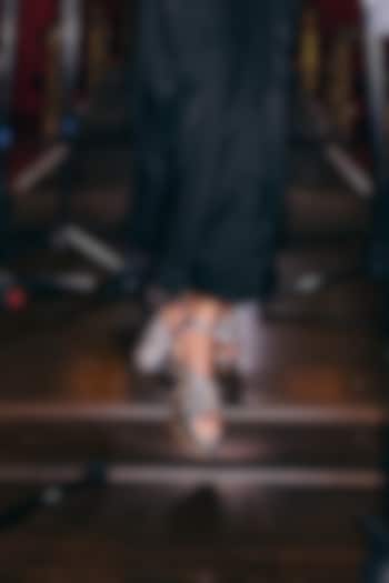 Silver Satin Sequins & Cutdana Hand Embroidered Platform Heels by Anaar at Pernia's Pop Up Shop