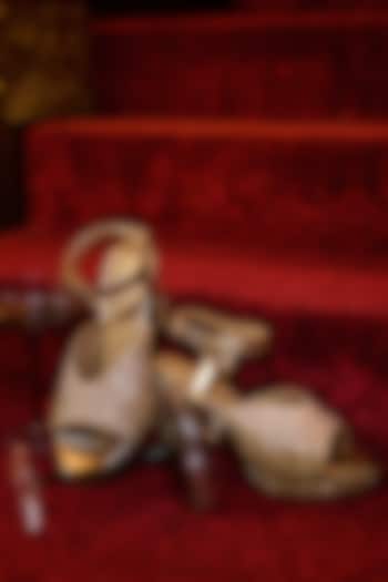 Gold Satin Cutdana & Sequins Hand Embellished Platform Heels by Anaar at Pernia's Pop Up Shop