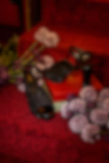 Black Satin Beaded & Pearl Embellished Heels by Anaar at Pernia's Pop Up Shop