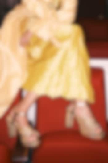 Gold Satin Sequin Hand Embroidered Heels by Anaar at Pernia's Pop Up Shop