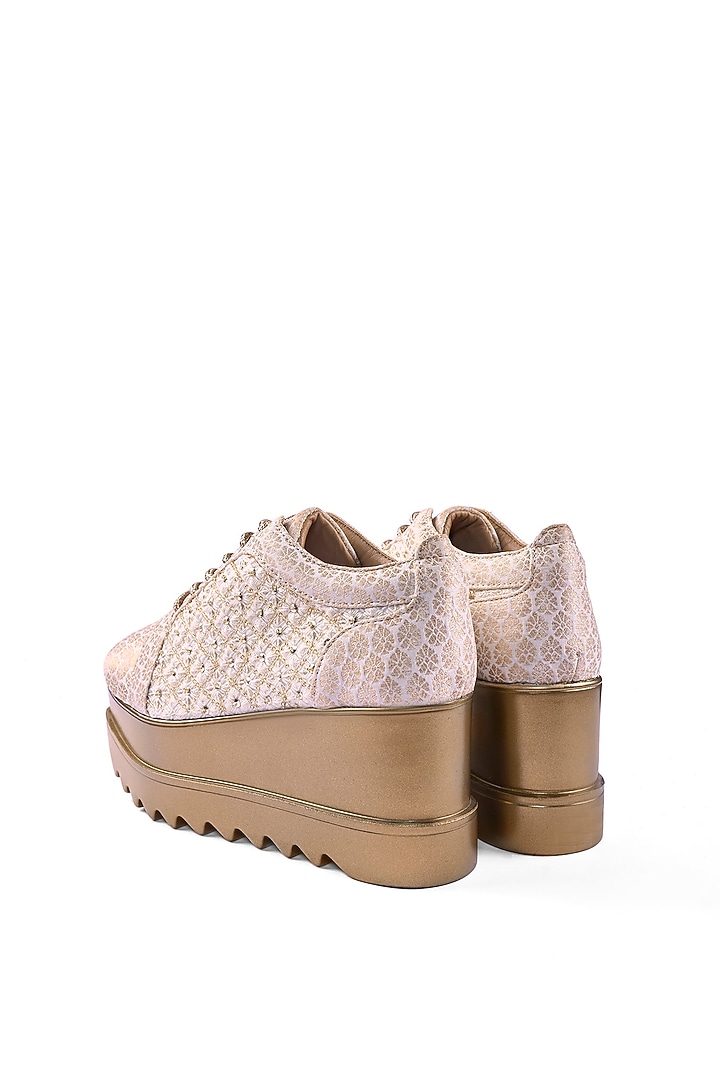 Off-White Brocade Cutdana & Thread Embroidered Sneakers by Anaar at Pernia's Pop Up Shop