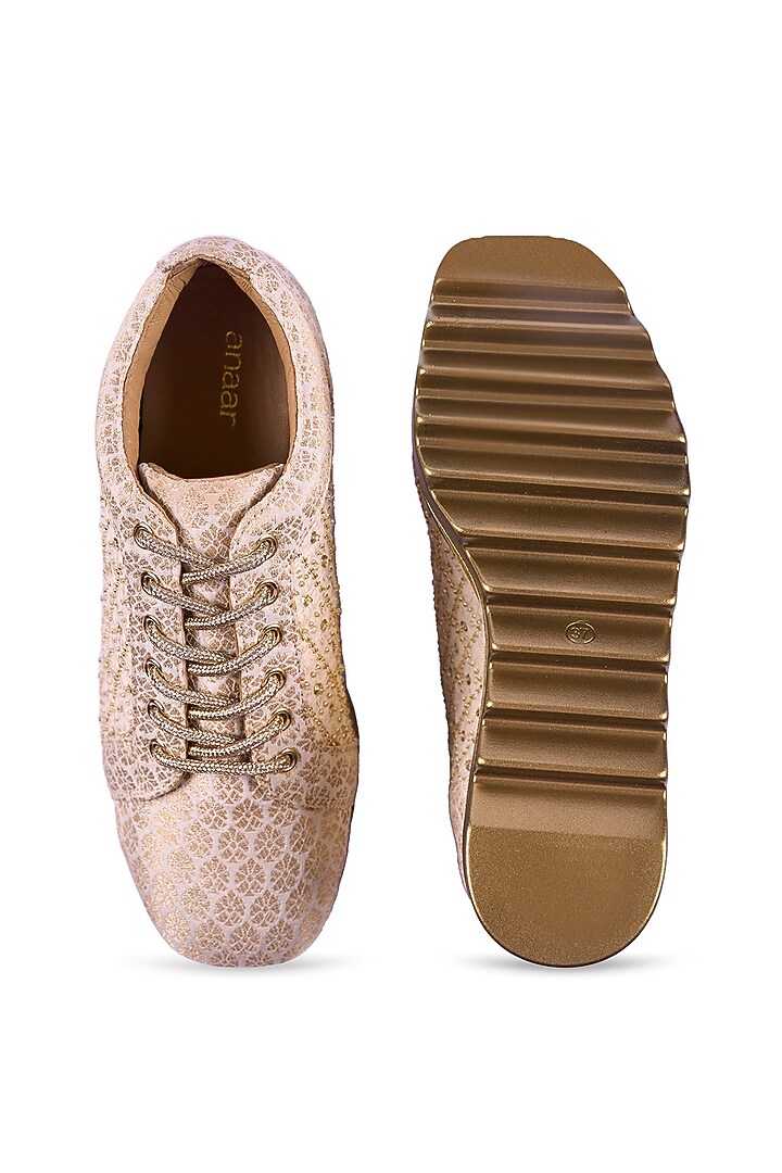 Off-White Brocade Cutdana & Thread Embroidered Sneakers by Anaar at Pernia's Pop Up Shop