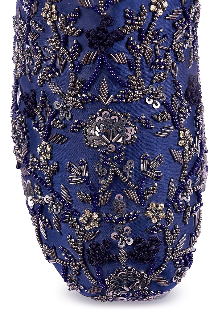 Blue Satin Cutdana Embroidered Sneakers by Anaar at Pernia's Pop Up Shop
