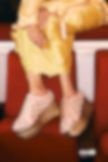 Pink Faux Leather Zardosi Hand Embroidered Sneakers by Anaar at Pernia's Pop Up Shop