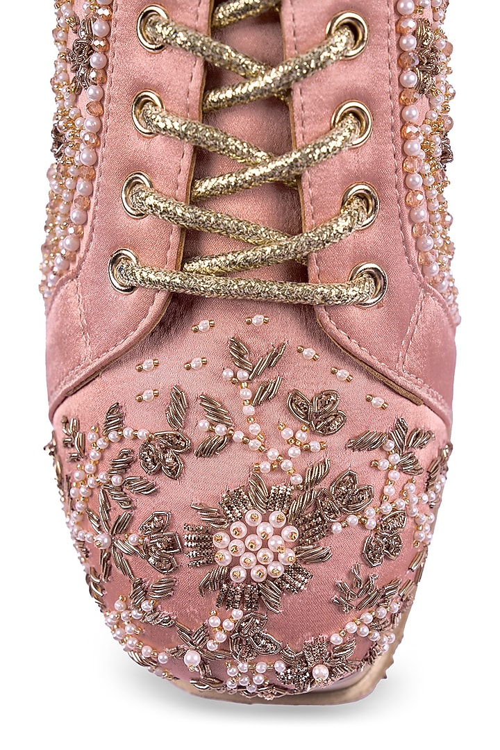Pink Faux Leather Zardosi Hand Embroidered Sneakers by Anaar at Pernia's Pop Up Shop