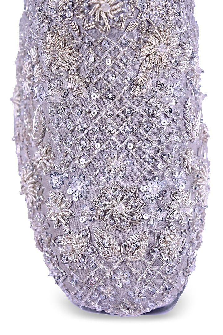 Silver Suede Textured Zardosi Embroidered Sneakers by Anaar at Pernia's Pop Up Shop