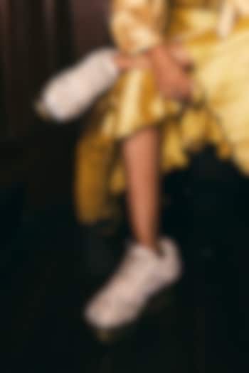 Off-White Satin Mirror Hand Embroidered Sneakers by Anaar at Pernia's Pop Up Shop