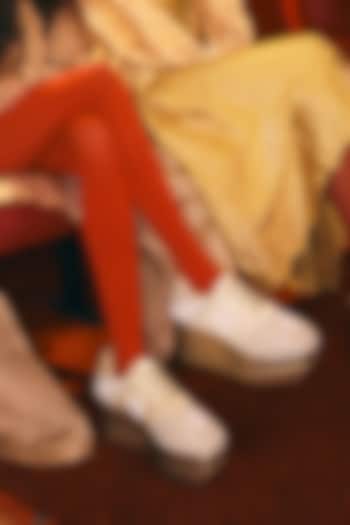 Gold Satin Cutdana Hand Embroidered Sneakers by Anaar at Pernia's Pop Up Shop