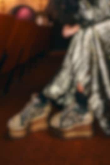 Emerald Green Satin Zari Hand Embroidered Sneakers by Anaar at Pernia's Pop Up Shop