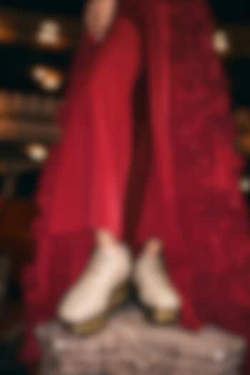 Gold Satin Pearl Hand Embroidered Sneakers by Anaar at Pernia's Pop Up Shop