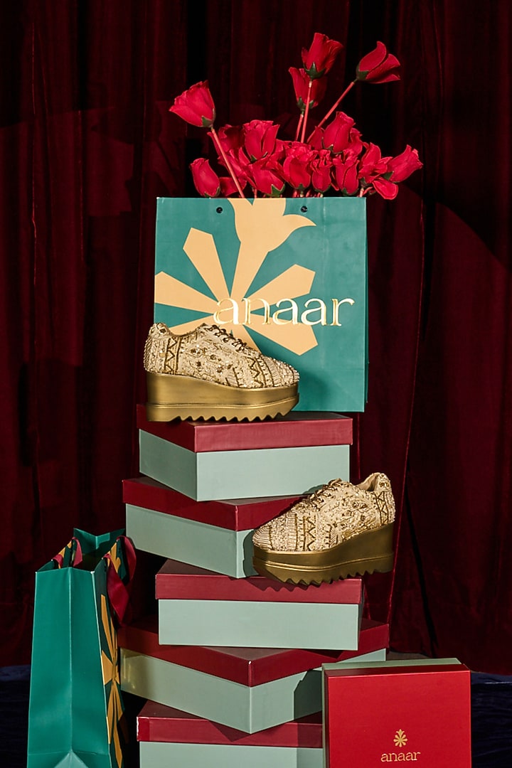 Off-White Satin Cutdana Hand Embroidered Sneakers by Anaar at Pernia's Pop Up Shop