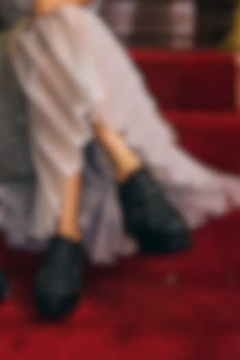 Black Satin Zardosi Hand Embroidered Sneakers by Anaar at Pernia's Pop Up Shop