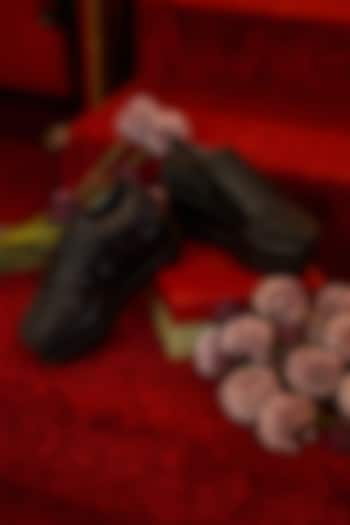 Black Lace Pearl Hand Embroidered Sneakers by Anaar at Pernia's Pop Up Shop