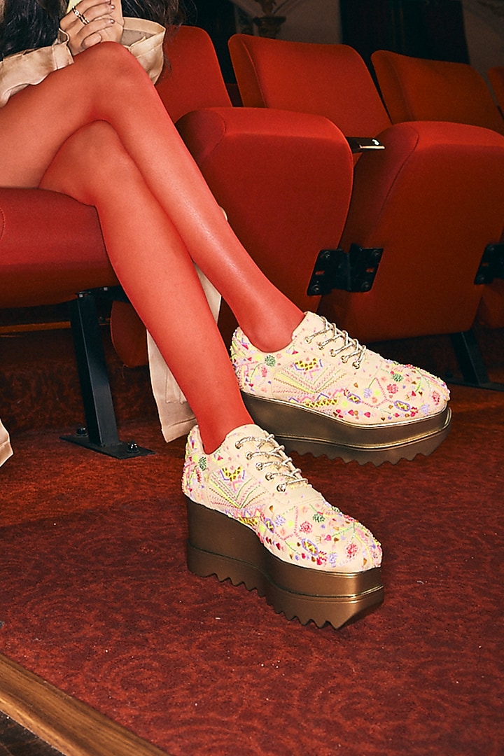 Multi-Colored Suede Textured Zardosi Embroidered Sneakers by Anaar at Pernia's Pop Up Shop