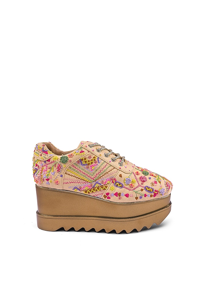 Multi-Colored Suede Textured Zardosi Embroidered Sneakers by Anaar at Pernia's Pop Up Shop