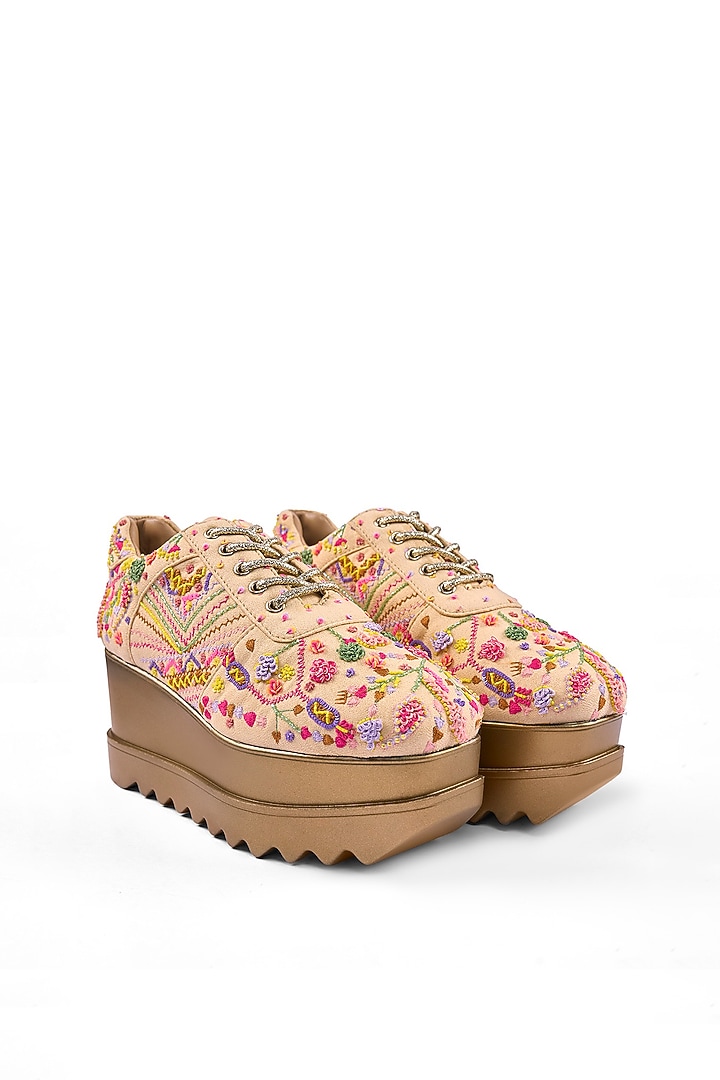 Multi-Colored Suede Textured Zardosi Embroidered Sneakers by Anaar at Pernia's Pop Up Shop