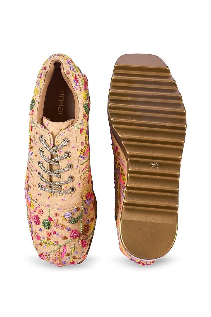 Multi-Colored Suede Textured Zardosi Embroidered Sneakers by Anaar at Pernia's Pop Up Shop