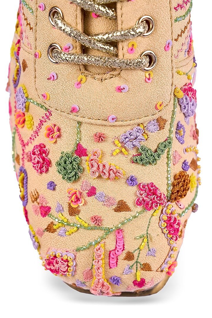 Multi-Colored Suede Textured Zardosi Embroidered Sneakers by Anaar at Pernia's Pop Up Shop