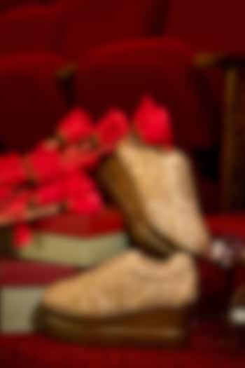 Gold Satin Zari Hand Embroidered Sneakers by Anaar at Pernia's Pop Up Shop