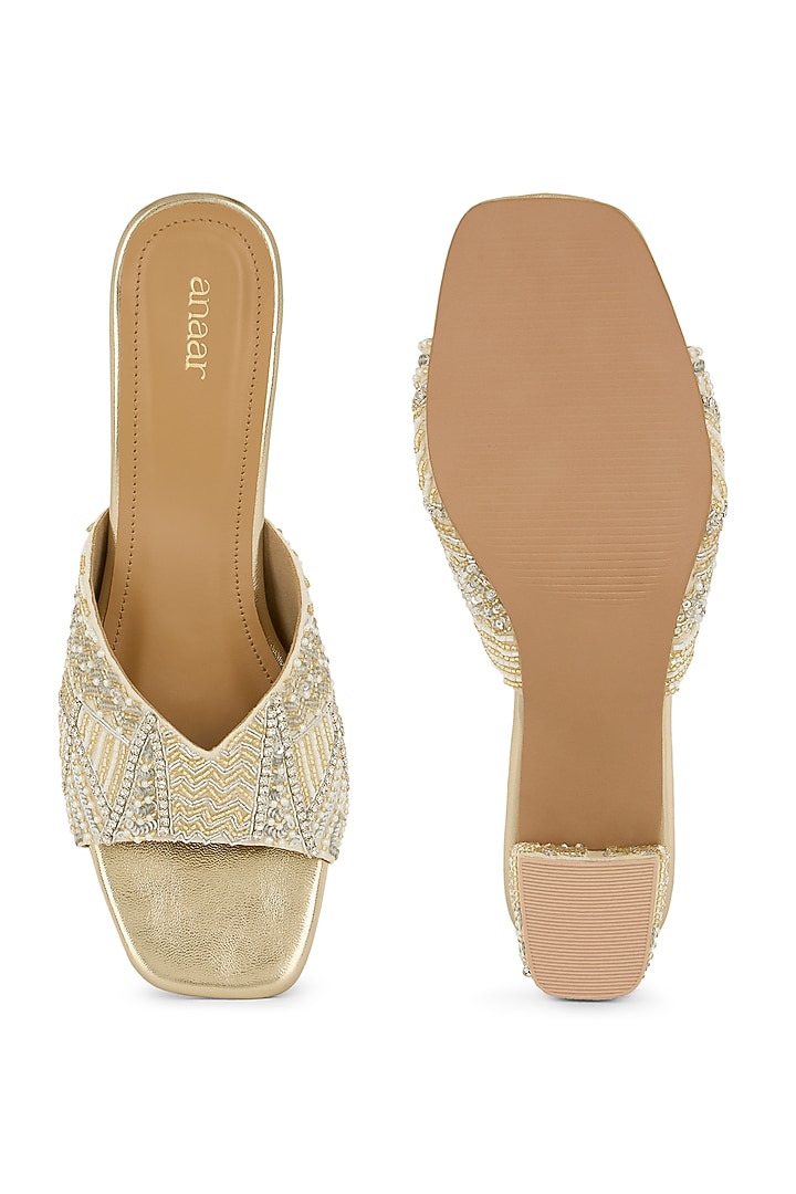 Off-White Chiffon Hand Embroidered Block Heels by Anaar at Pernia's Pop Up Shop