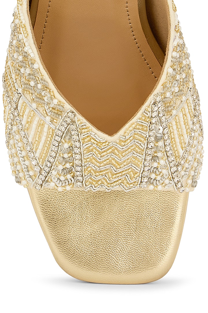 Off-White Chiffon Hand Embroidered Block Heels by Anaar at Pernia's Pop Up Shop