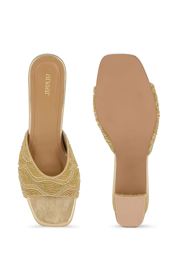 Gold Blended Woven Beads Embellished Block Heels by Anaar at Pernia's Pop Up Shop