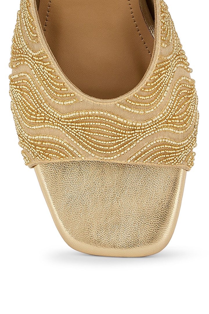Gold Blended Woven Beads Embellished Block Heels by Anaar at Pernia's Pop Up Shop