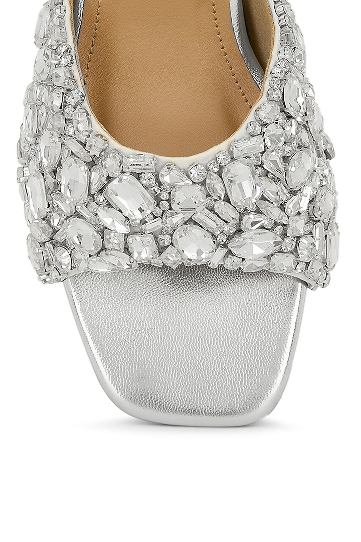 Silver Satin Hand Embroidered Block Heels by Anaar at Pernia's Pop Up Shop
