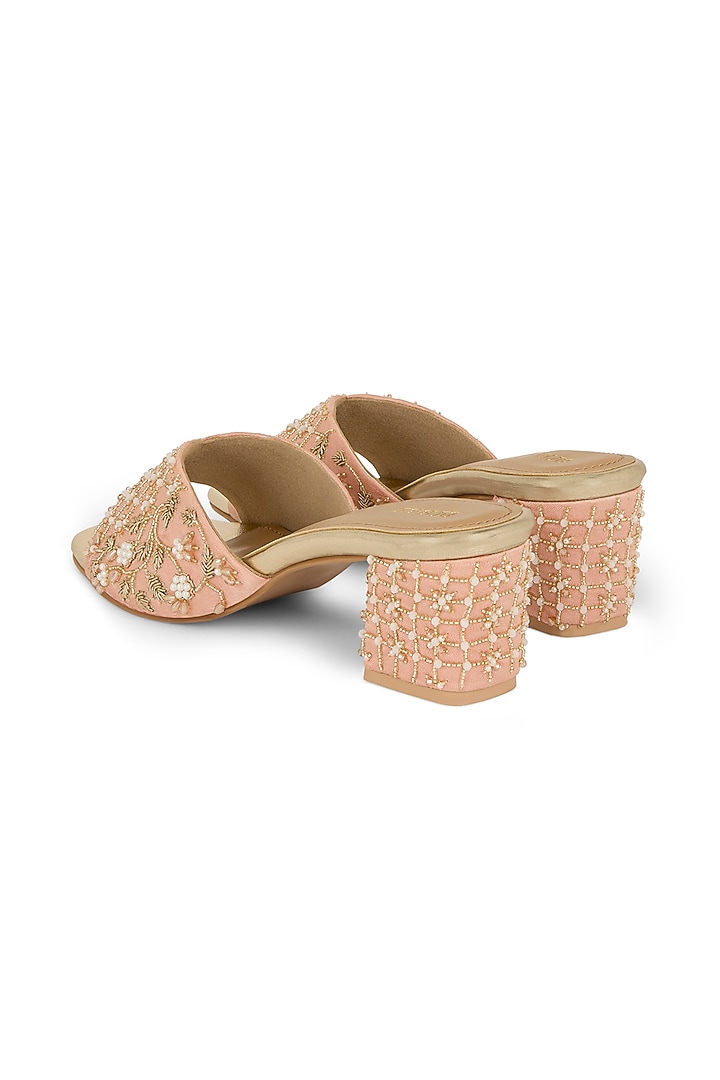 Pink Gajji Satin Dabka Embroidered Block Heels by Anaar at Pernia's Pop Up Shop