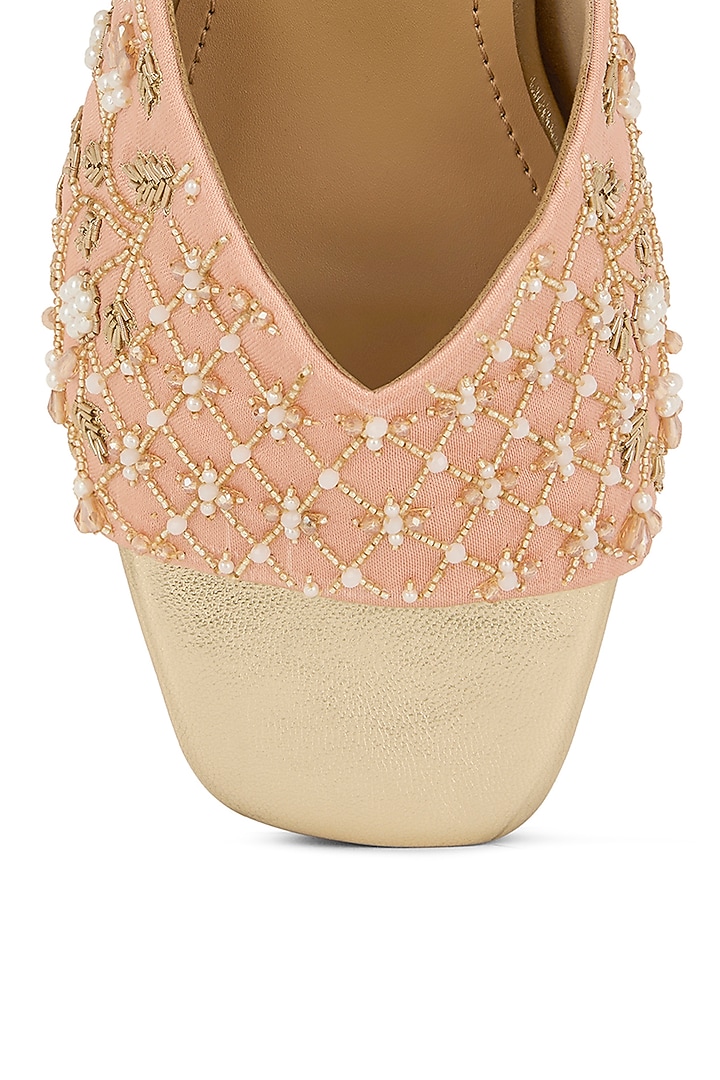 Pink Gajji Satin Dabka Embroidered Block Heels by Anaar at Pernia's Pop Up Shop