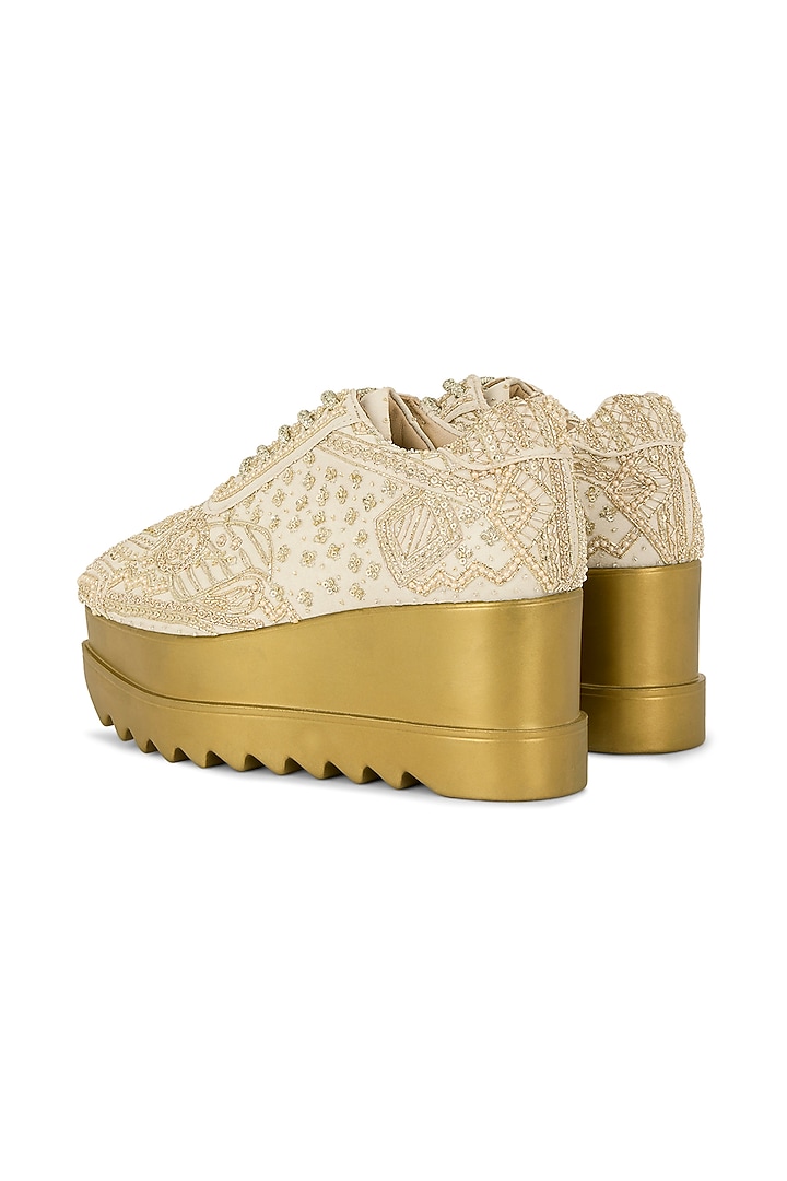 Ivory Chiffon Zari Embroidered Sneakers by Anaar at Pernia's Pop Up Shop