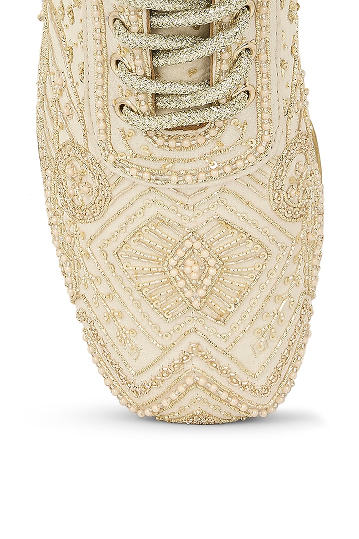 Ivory Chiffon Zari Embroidered Sneakers by Anaar at Pernia's Pop Up Shop