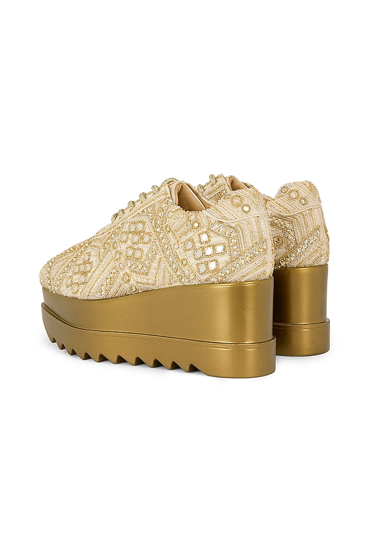Champagne Gold Chiffon Zari Embroidered Sneaker by Anaar at Pernia's Pop Up Shop