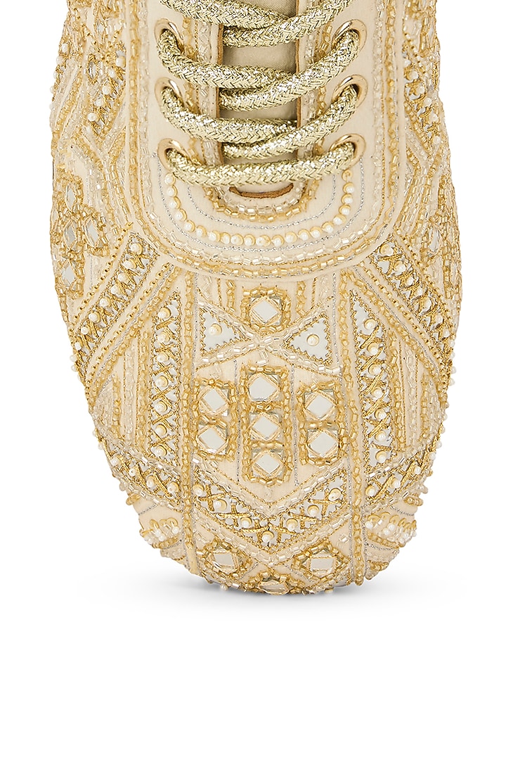 Champagne Gold Chiffon Zari Embroidered Sneaker by Anaar at Pernia's Pop Up Shop