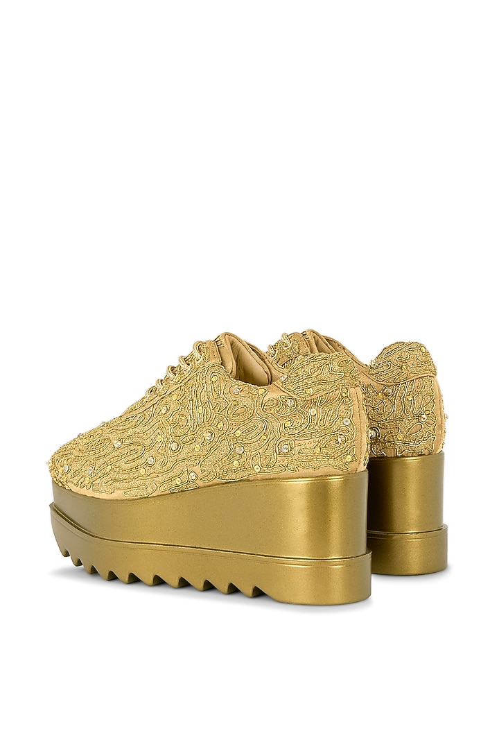 Gold Gajji Satin Dabka Hand Embroidered Sneakers by Anaar at Pernia's Pop Up Shop