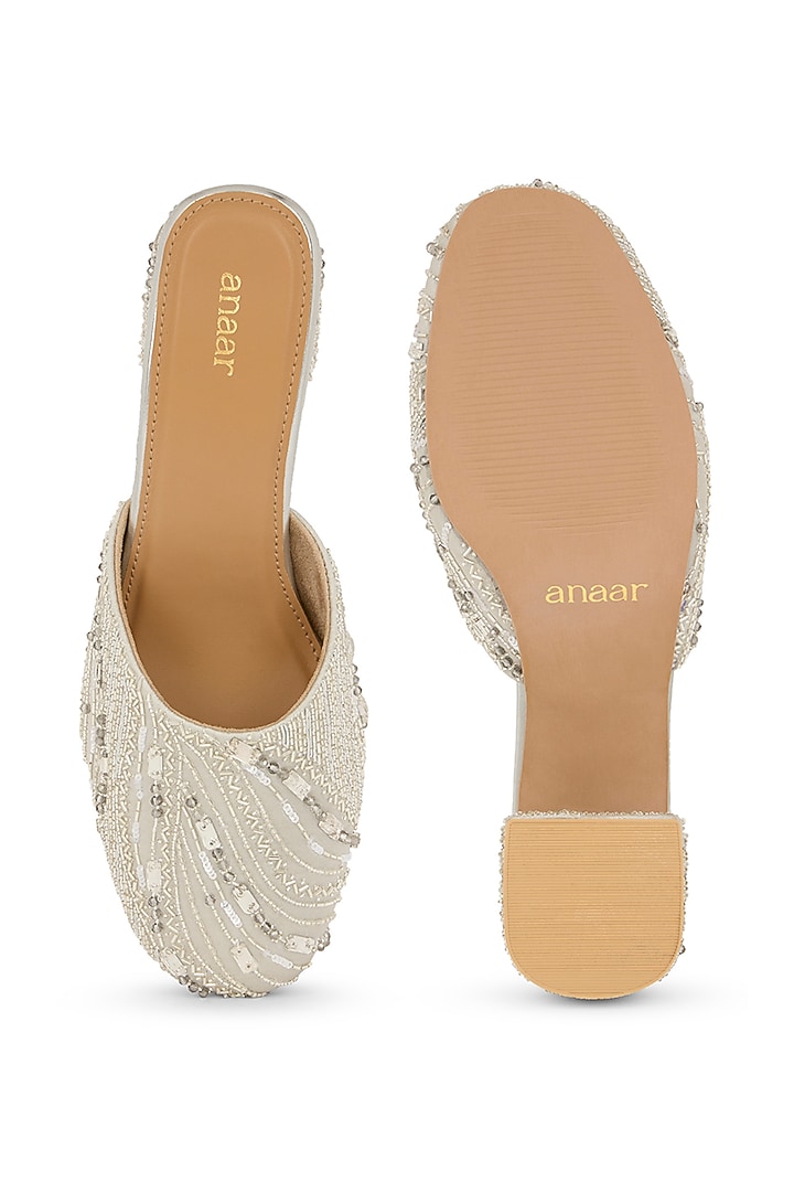 Silver Gajji Satin Hand Embellished Block Heels by Anaar at Pernia's Pop Up Shop