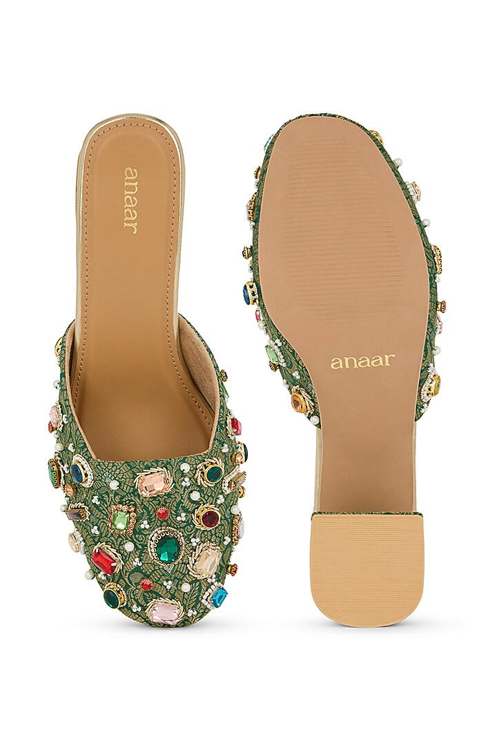 Emerald Brocade Hand Embroidered Block Heels by Anaar at Pernia's Pop Up Shop